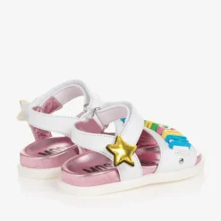 Moschino Kid-Teen Sandals*Girls White Star Leather Sandals