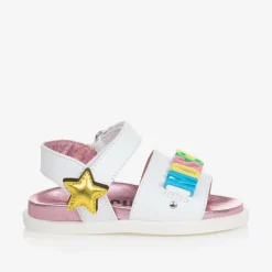 Moschino Kid-Teen Sandals*Girls White Star Leather Sandals