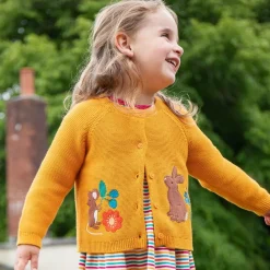 Frugi Tops*Girls Yellow Cotton Knit Rabbit Cardigan