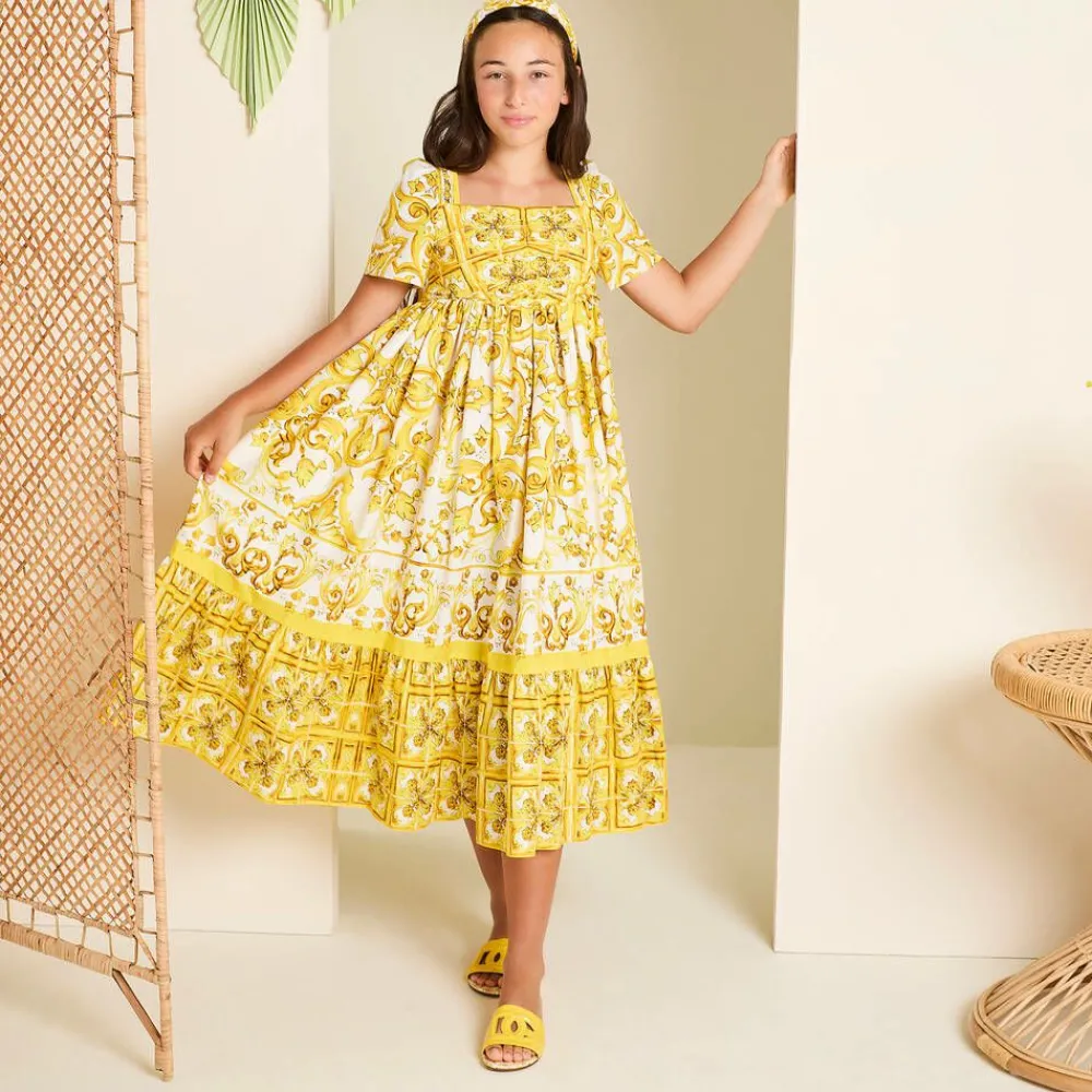 Dolce amp; Gabbana Sliders|Sliders*Girls Yellow Leather Majolica Sliders