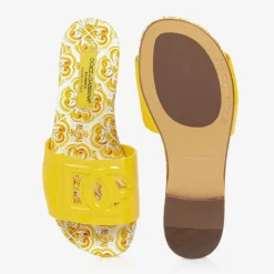 Dolce amp; Gabbana Sliders|Sliders*Girls Yellow Leather Majolica Sliders