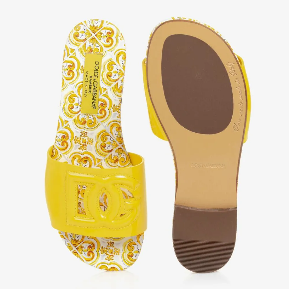 Dolce amp; Gabbana Sliders|Sliders*Girls Yellow Leather Majolica Sliders