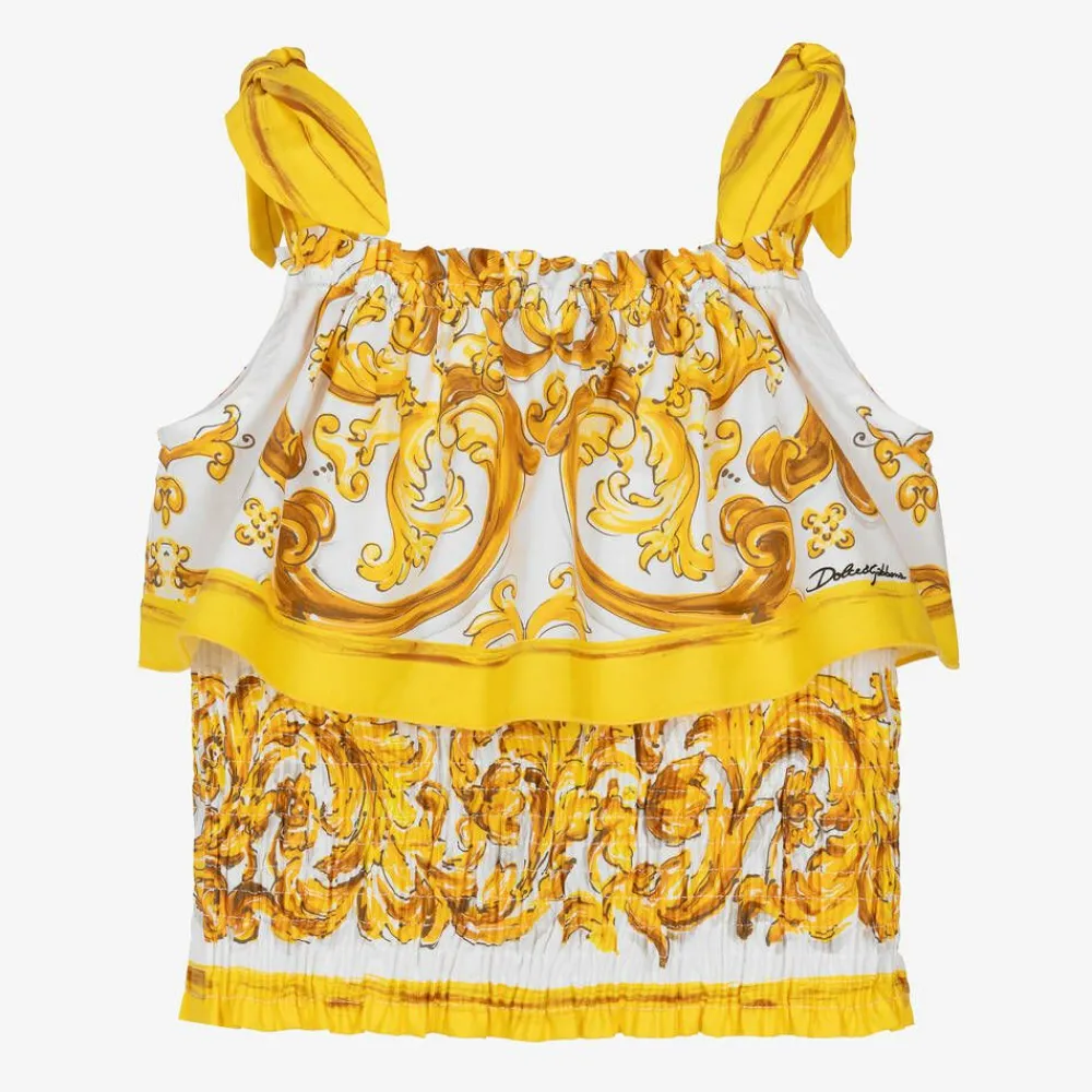 Dolce amp; Gabbana Tops*Girls Yellow Majolica Cotton Blouse