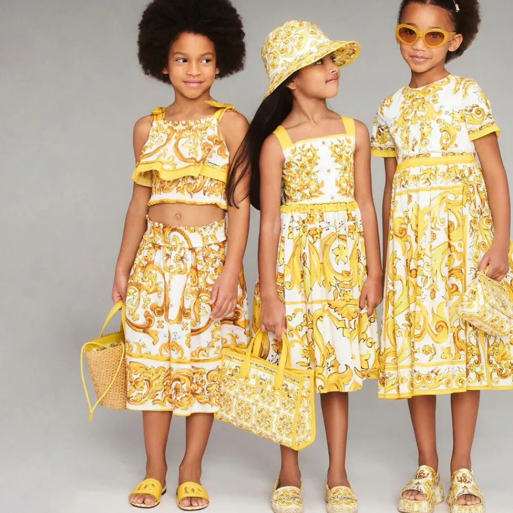 Dolce amp; Gabbana Tops*Girls Yellow Majolica Cotton Blouse
