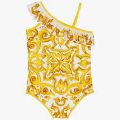 Dolce amp; Gabbana Swimwear*Girls Yellow Majolica Print Swimsuit