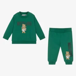 Moschino Baby Tracksuits|Tracksuits*Green Cotton Teddy Bear Tracksuit