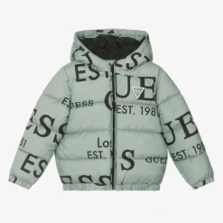 Guess Coats & Jackets|Coats & Jackets*Green Logo Print Puffer Jacket