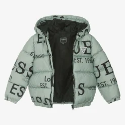 Guess Coats & Jackets|Coats & Jackets*Green Logo Print Puffer Jacket