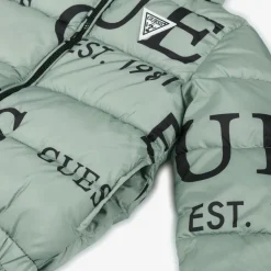 Guess Coats & Jackets|Coats & Jackets*Green Logo Print Puffer Jacket