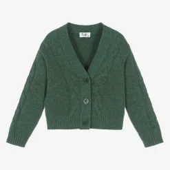Il Gufo Tops*Green Wool Cable Knit Cardigan