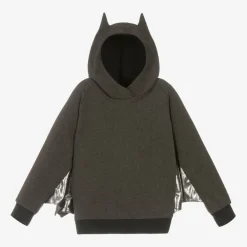 Wauw Capow Tops*Grey & Silver Cotton Bat Hoodie