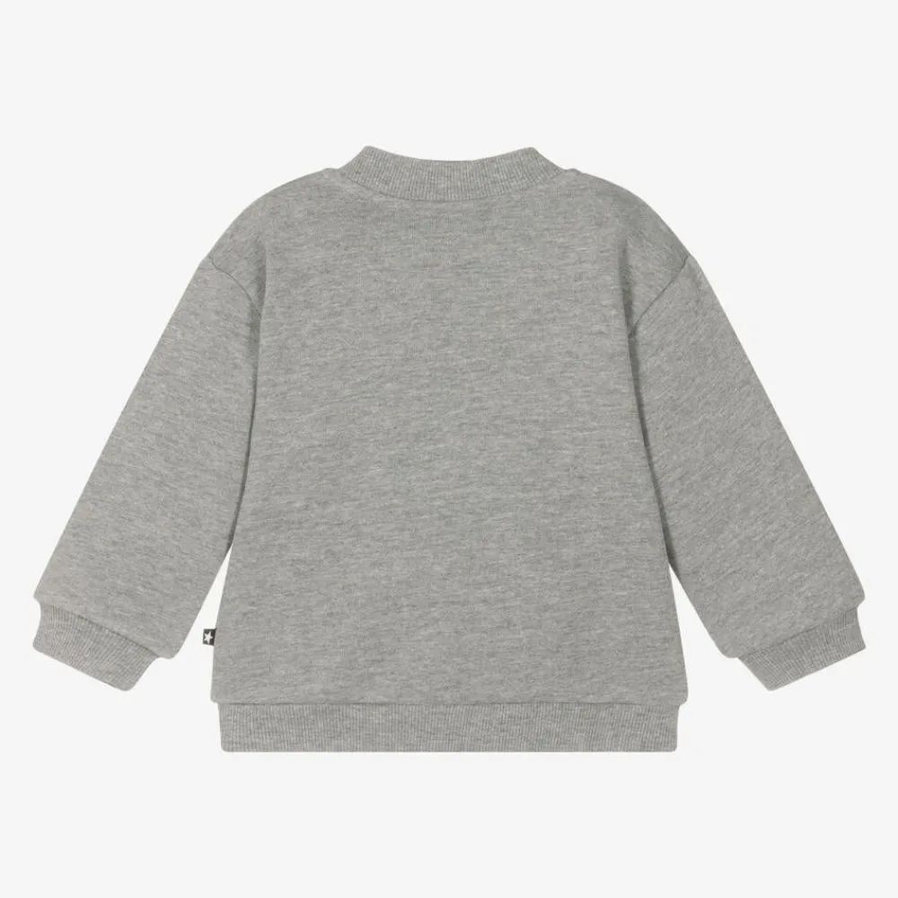 Molo Tops*Grey Cotton Bear Zip-Up Top Greymelange