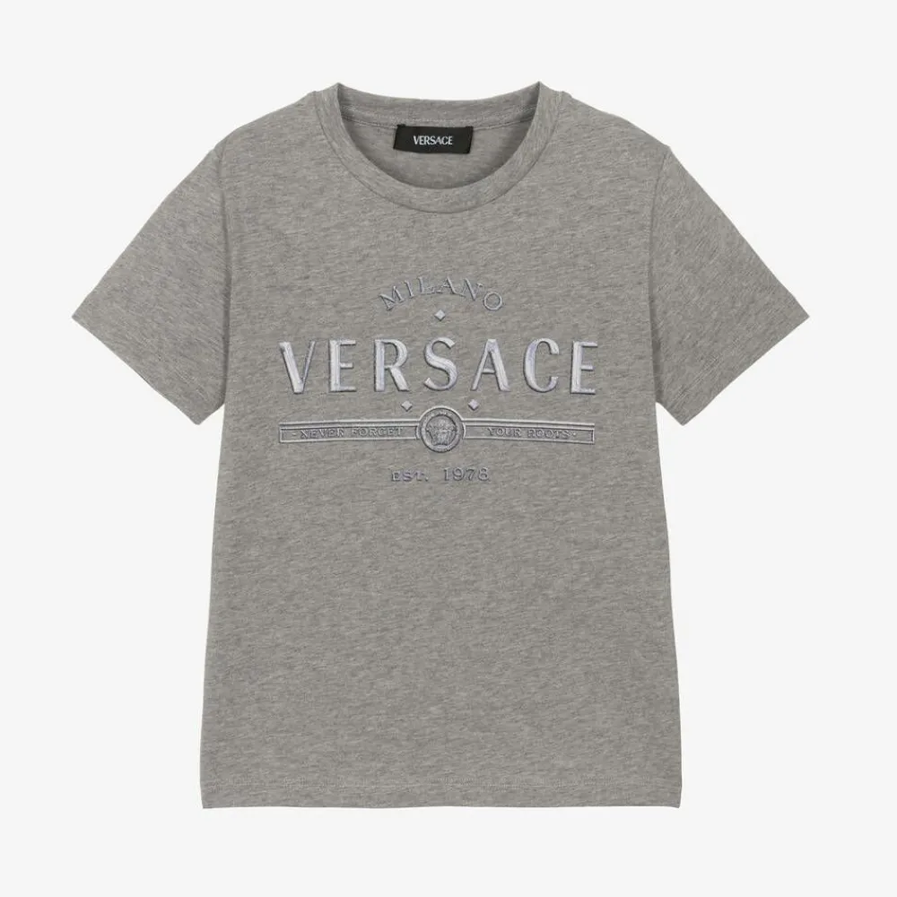Versace Tops*Grey Cotton Logo T-Shirt
