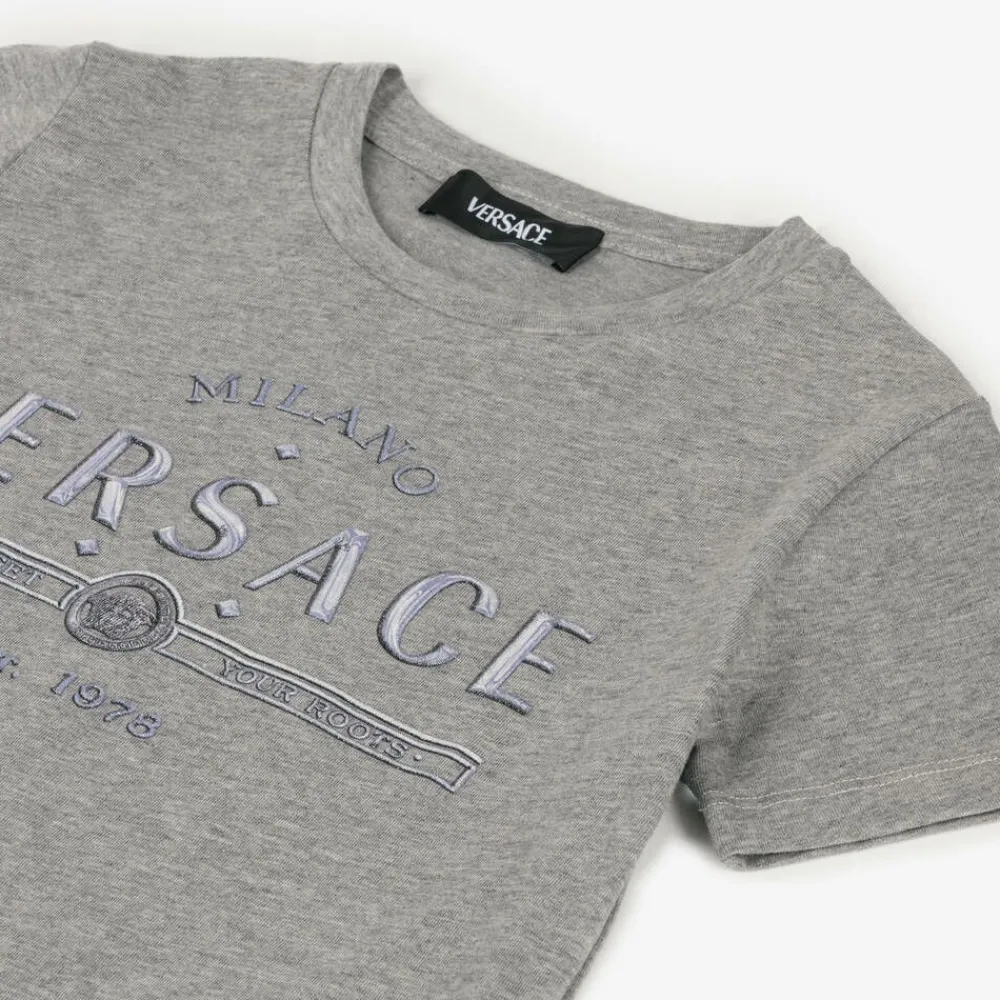 Versace Tops*Grey Cotton Logo T-Shirt