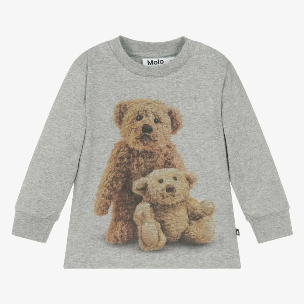 Molo Tops*Grey Cotton Teddy Bear Top