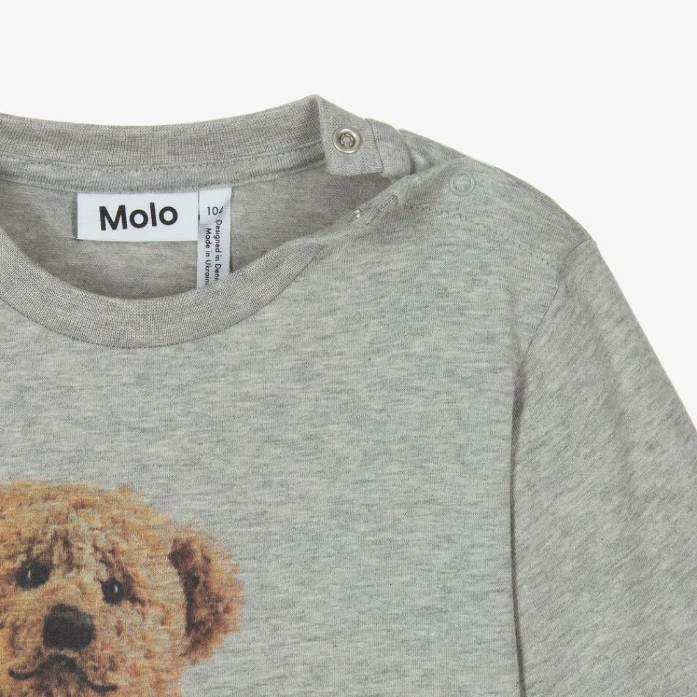 Molo Tops*Grey Cotton Teddy Bear Top