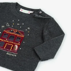 Bonpoint Tops*Grey Embroidered Wool Sweater