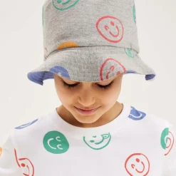 Joyday Hats*Grey Marl Cotton Happy Faces Bucket Hat