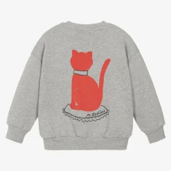 Mini Rodini Tops*Grey Organic Cotton Cat Print Sweatshirt