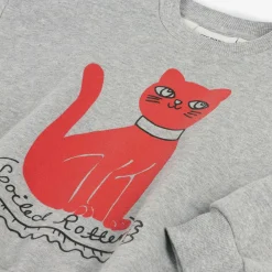 Mini Rodini Tops*Grey Organic Cotton Cat Print Sweatshirt
