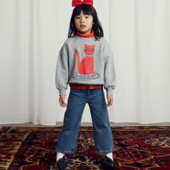 Mini Rodini Tops*Grey Organic Cotton Cat Print Sweatshirt