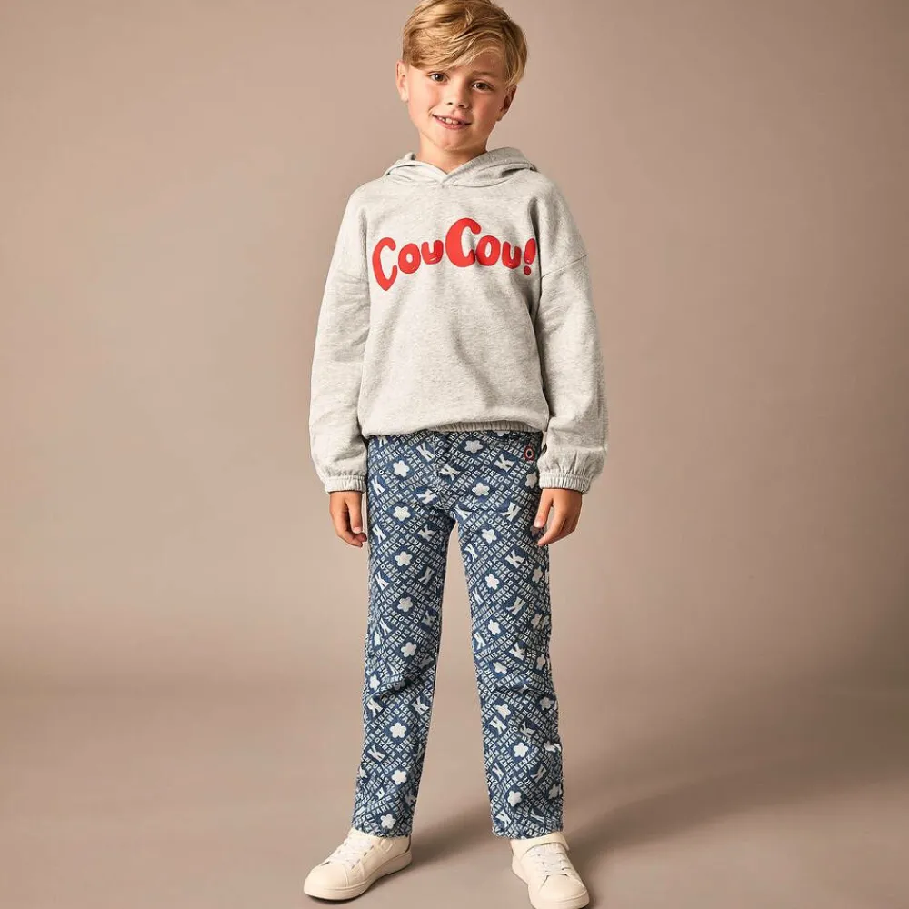 Mini Rodini Tops*Grey Organic Cotton CouCou Print Hoodie