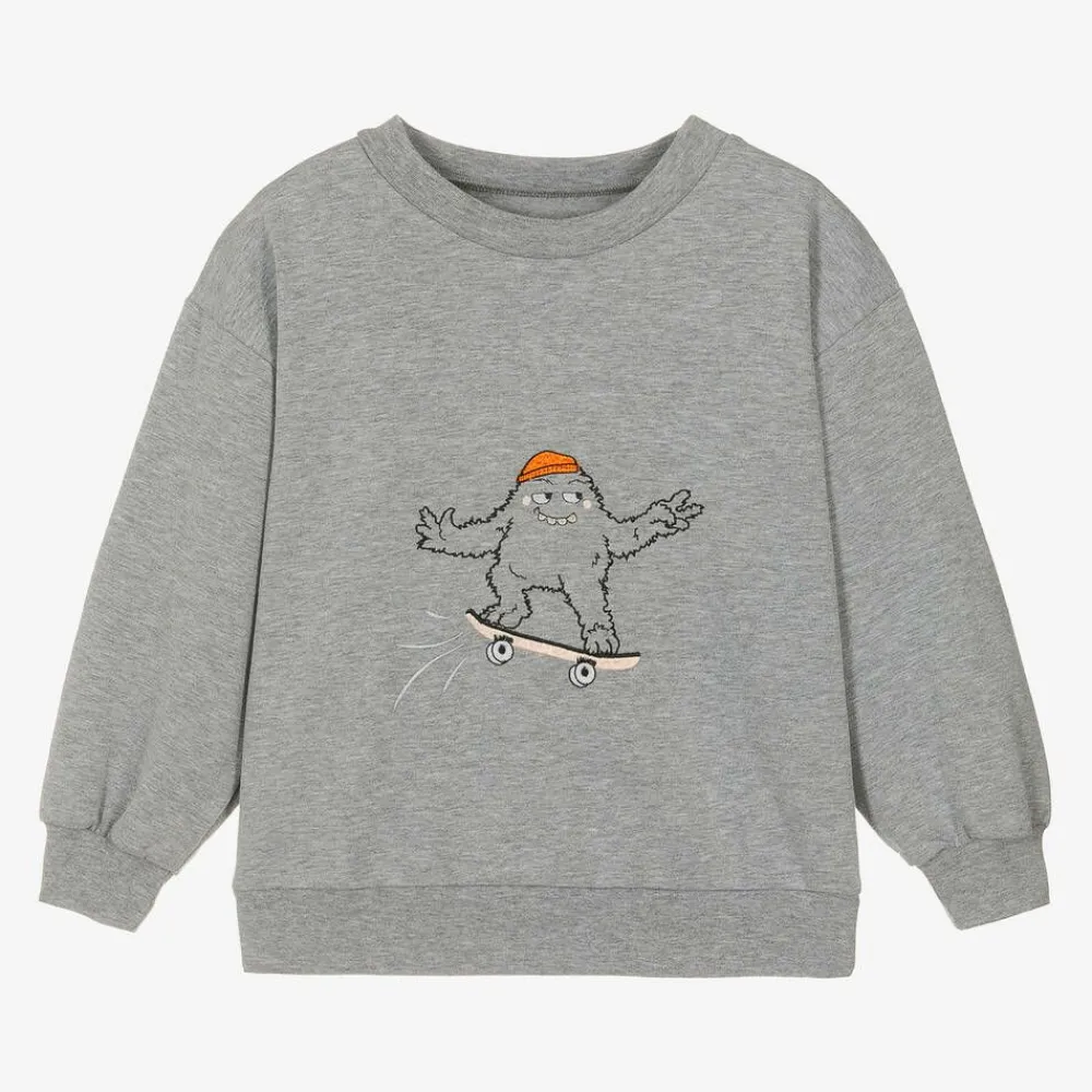 Wauw Capow Tops*Grey Organic Cotton Monster Sweatshirt