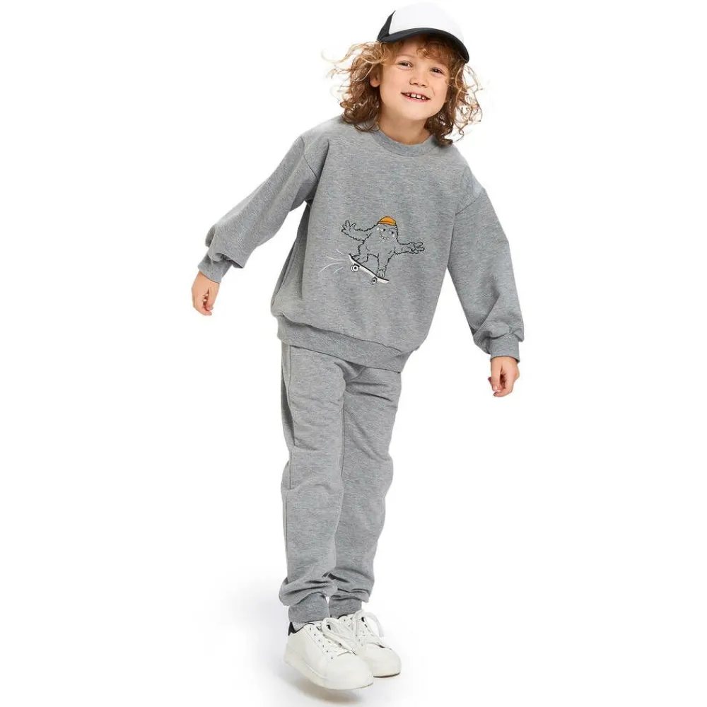 Wauw Capow Tops*Grey Organic Cotton Monster Sweatshirt