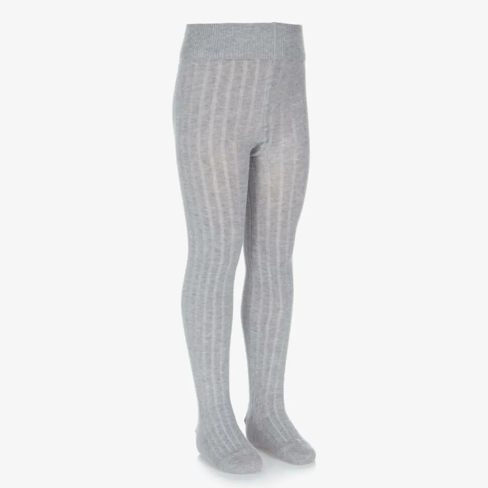 Falke Tights|Tights*Grey Ribbed Cotton Knit Tights
