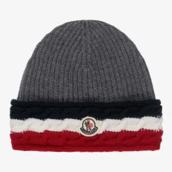 Moncler Enfant Hats*Grey Wool Logo Beanie Hat