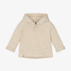 1 + in the family Tops*Ivory & Beige Stripe Cotton Baby Hoodie