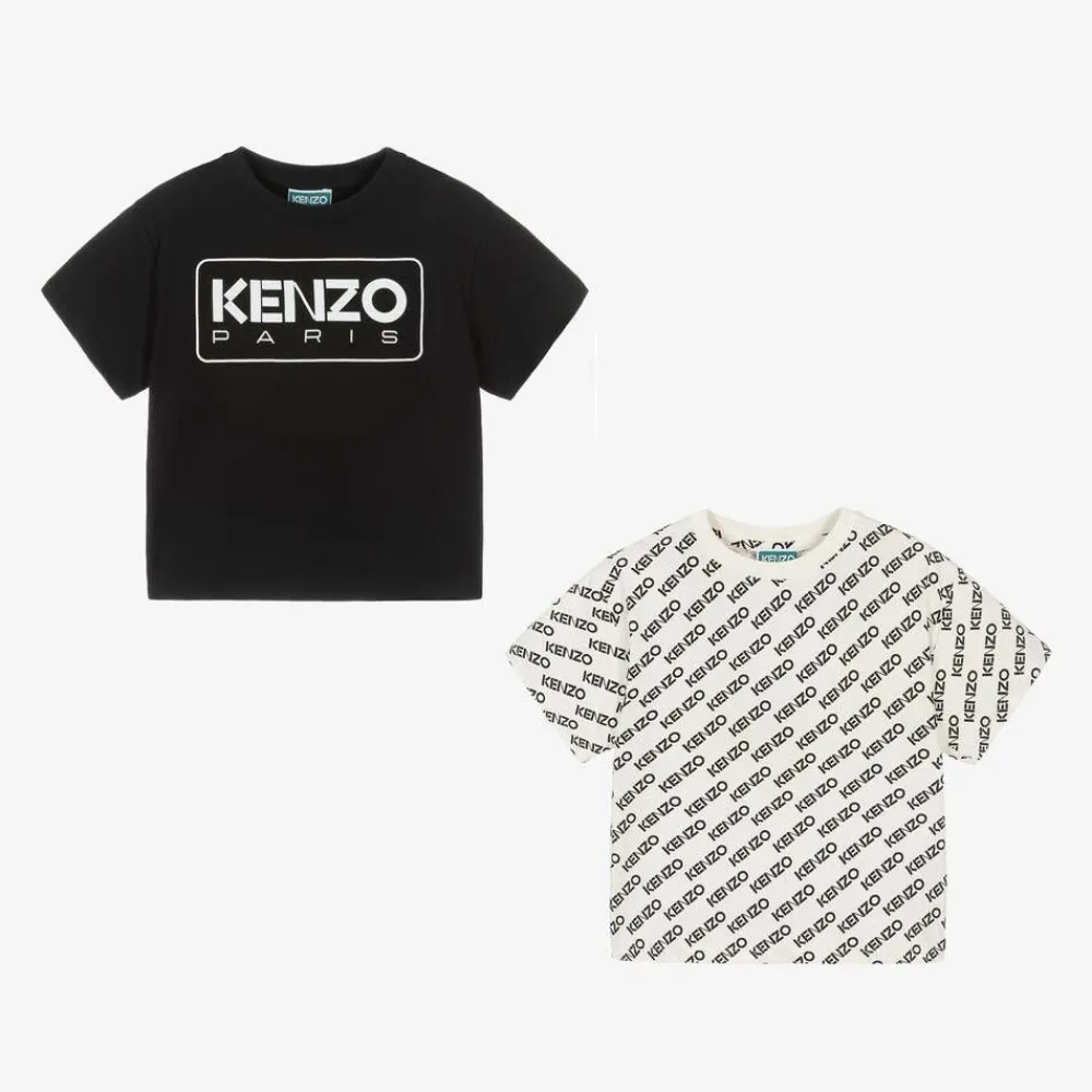 KENZO KIDS Tops|Tops*Ivory & Black Cotton T-Shirts (2 Pack)