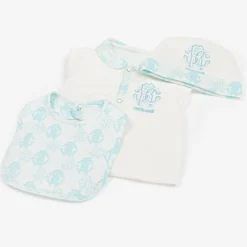 Roberto Cavalli Babysuits*Ivory & Blue Cotton Monogram Babysuit Set