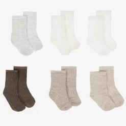 Mayoral Newborn Socks|Socks*Ivory & Brown Cotton Baby Socks (6 Pack)