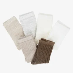Mayoral Newborn Socks|Socks*Ivory & Brown Cotton Baby Socks (6 Pack)