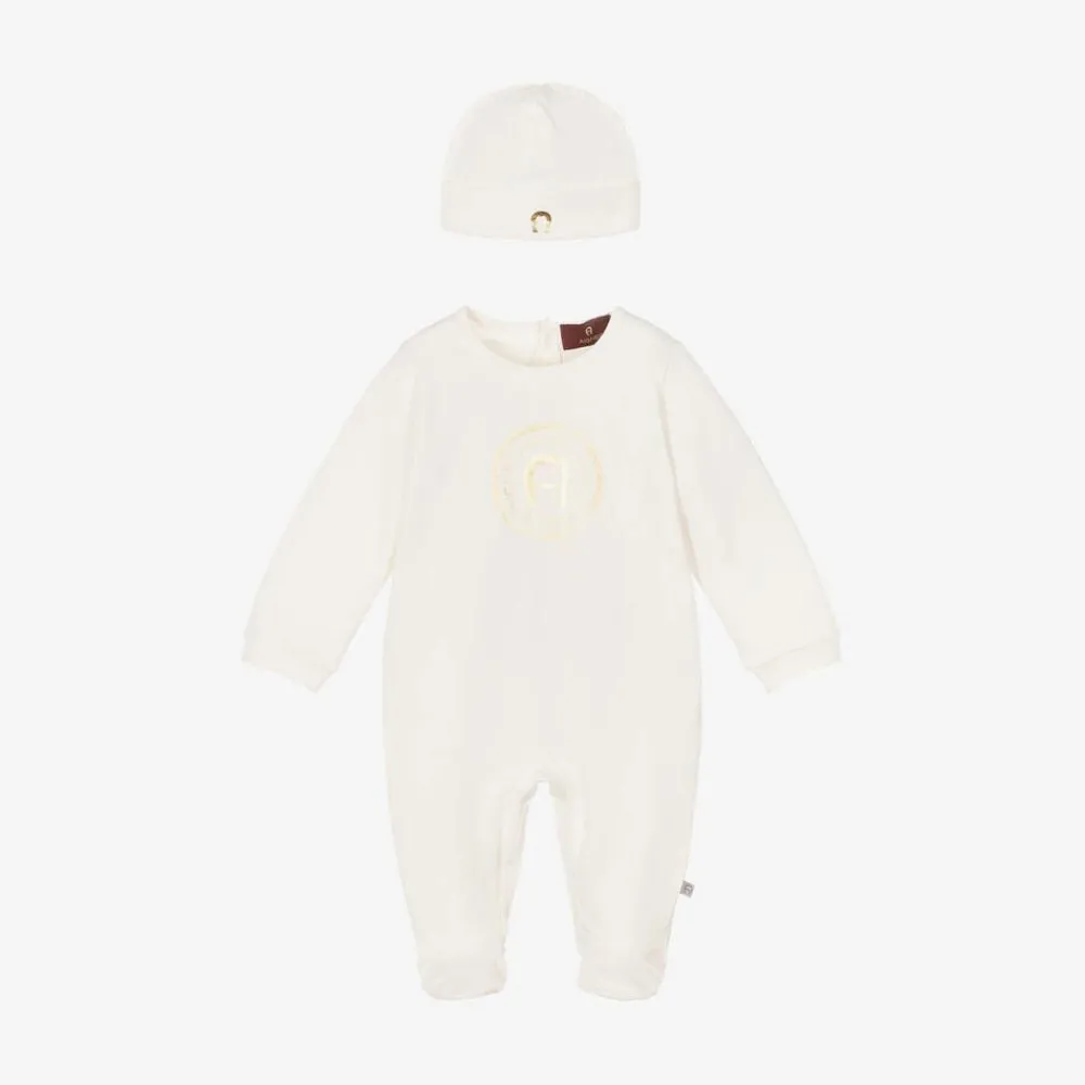 AIGNER Gifts|Babysuits*Ivory & Gold Cotton Babysuit Set