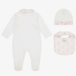 Roberto Cavalli Babysuits*Ivory & Pink Cotton Monogram Babysuit Set