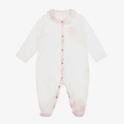 Roberto Cavalli Babysuits*Ivory & Pink Cotton Monogram Babysuit Set