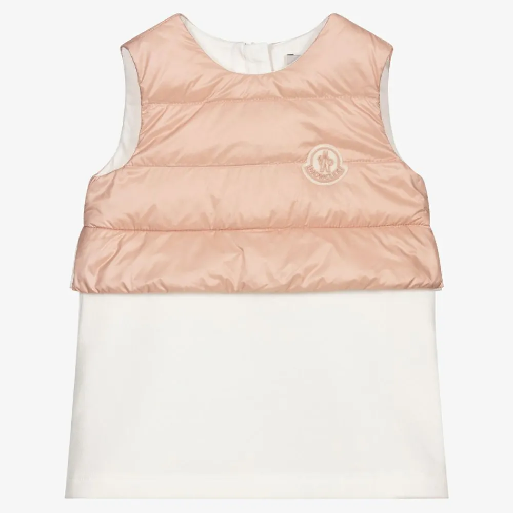 Moncler Enfant Dresses*Ivory & Pink Down Padded Dress