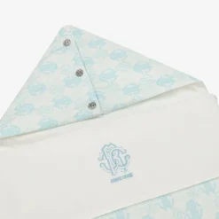 Roberto Cavalli Nests*Ivory & Blue Cotton Monogram Baby Nest (73cm)