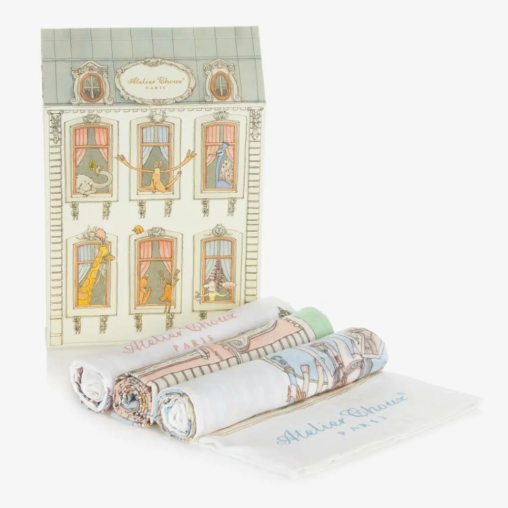 Atelier Choux Paris Gifts|Sleeping Accessories*Ivory & Blue Organic Cotton Swaddles (3 Pack)