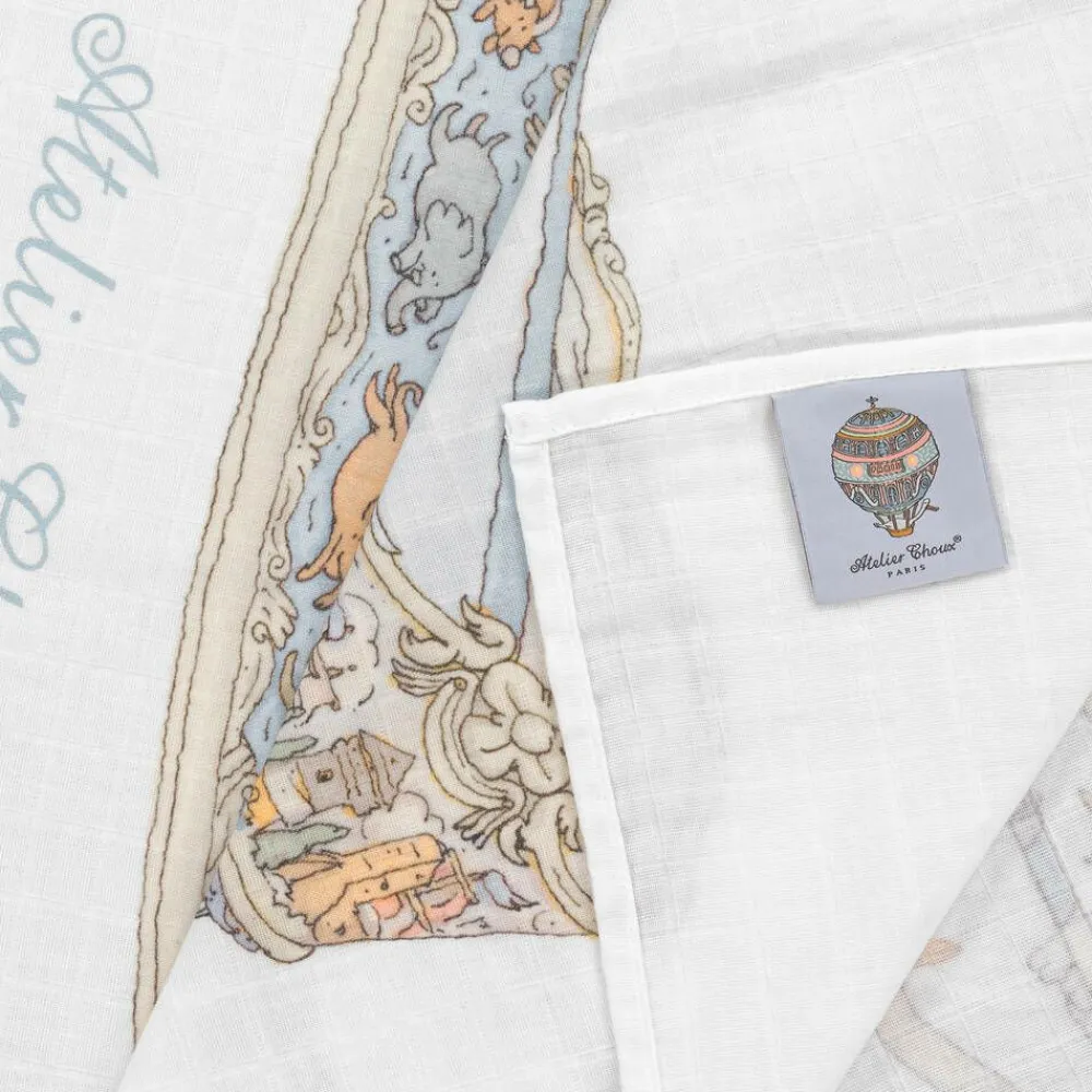 Atelier Choux Paris Gifts|Sleeping Accessories*Ivory & Blue Organic Cotton Swaddles (3 Pack)