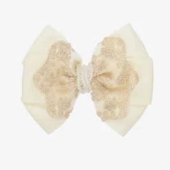 Cute Cute Hair Accessories*Ivory & Gold Bow Clip (11cm)