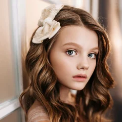 Cute Cute Hair Accessories*Ivory & Gold Bow Clip (11cm)