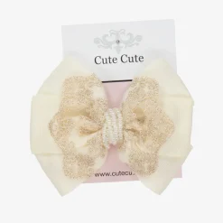 Cute Cute Hair Accessories*Ivory & Gold Bow Clip (11cm)