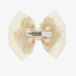 Cute Cute Hair Accessories*Ivory & Gold Bow Clip (11cm)