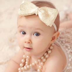 Cute Cute Hair Accessories*Ivory & Gold Lace Bow Headband