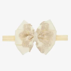 Cute Cute Hair Accessories*Ivory & Gold Large Bow Headband