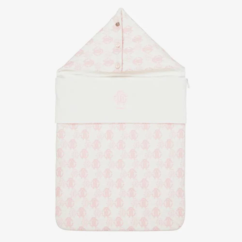 Roberto Cavalli Nests*Ivory & Pink Cotton Monogram Baby Nest (73cm)