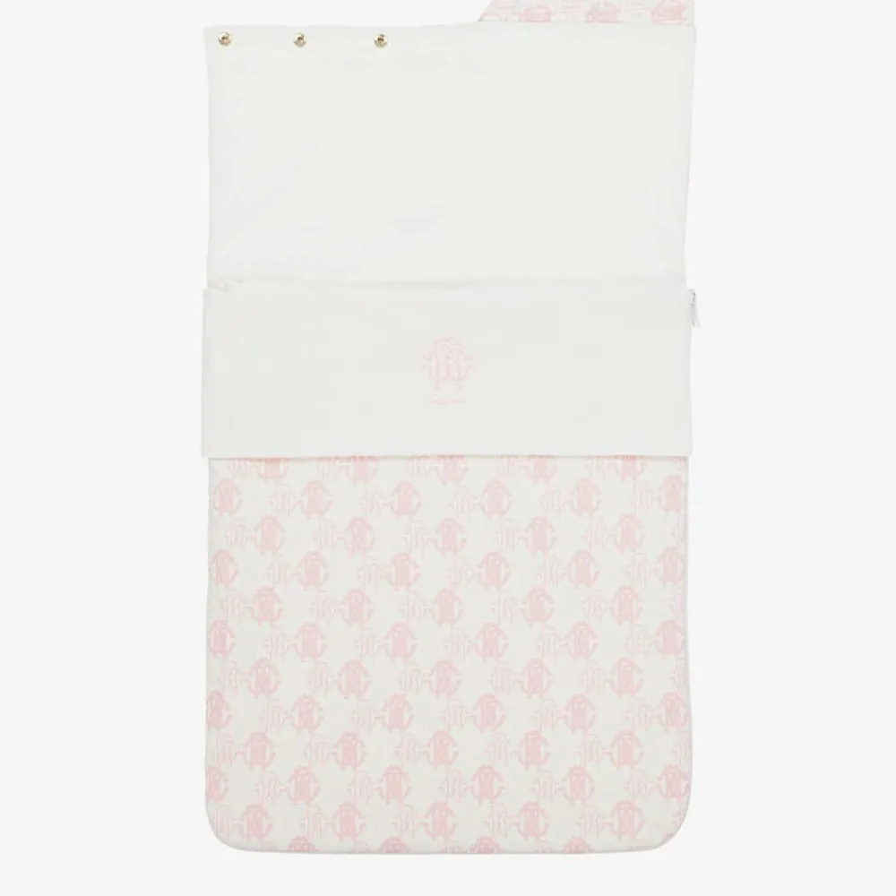 Roberto Cavalli Nests*Ivory & Pink Cotton Monogram Baby Nest (73cm)